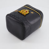 Chanel Vintage Black Lambskin Leather Embroidered Vanity Bag with 24K Gold Hardware