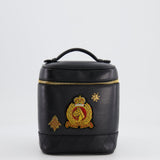 Chanel Vintage Black Lambskin Leather Embroidered Vanity Bag with 24K Gold Hardware