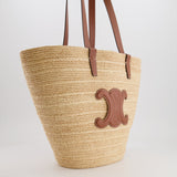 Celine Medium Supple Classic Panier Tote Bag in Raffia and Calfskin Leather with Tan Logo RRP £1,700