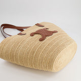 Celine Medium Supple Classic Panier Tote Bag in Raffia and Calfskin Leather with Tan Logo RRP £1,700