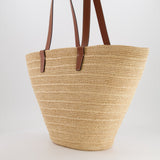 Celine Medium Supple Classic Panier Tote Bag in Raffia and Calfskin Leather with Tan Logo RRP £1,700