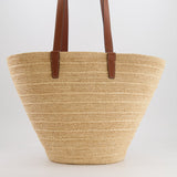 Celine Medium Supple Classic Panier Tote Bag in Raffia and Calfskin Leather with Tan Logo RRP £1,700