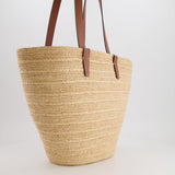 Celine Medium Supple Classic Panier Tote Bag in Raffia and Calfskin Leather with Tan Logo RRP £1,700