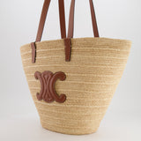 Celine Medium Supple Classic Panier Tote Bag in Raffia and Calfskin Leather with Tan Logo RRP £1,700