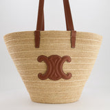 Celine Medium Supple Classic Panier Tote Bag in Raffia and Calfskin Leather with Tan Logo RRP £1,700