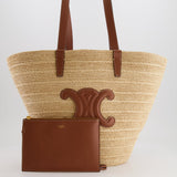 Celine Medium Supple Classic Panier Tote Bag in Raffia and Calfskin Leather with Tan Logo RRP £1,700