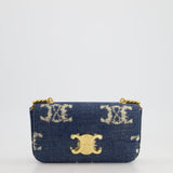 Celine Denim Blue Triomphe Shoulder Bag in Fabric with Gold Hardware RRP £2150