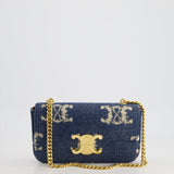 Celine Denim Blue Triomphe Shoulder Bag in Fabric with Gold Hardware RRP £2150