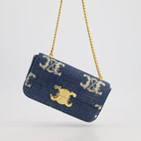 Celine Denim Blue Triomphe Shoulder Bag in Fabric with Gold Hardware RRP £2150