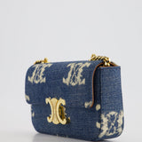 Celine Denim Blue Triomphe Shoulder Bag in Fabric with Gold Hardware RRP £2150