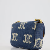 Celine Denim Blue Triomphe Shoulder Bag in Fabric with Gold Hardware RRP £2150