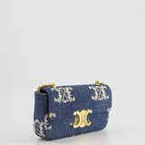 Celine Denim Blue Triomphe Shoulder Bag in Fabric with Gold Hardware RRP £2150