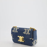 Celine Denim Blue Triomphe Shoulder Bag in Fabric with Gold Hardware RRP £2150