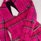 Area Hot Pink & Black Checked Blazer with Cut-Out Detail & Crystals Embellishments Size US 6 (UK 10)