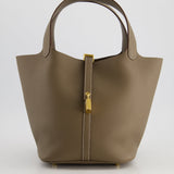 Hermès Picotin Bag 22cm in Etoupe Clemence Leather with Gold Hardware