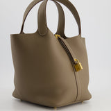 Hermès Picotin Bag 22cm in Etoupe Clemence Leather with Gold Hardware