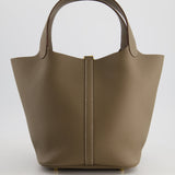 Hermès Picotin Bag 22cm in Etoupe Clemence Leather with Gold Hardware