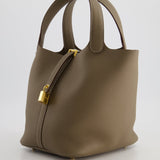 Hermès Picotin Bag 22cm in Etoupe Clemence Leather with Gold Hardware