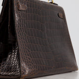 *FIRE PRICE* Hermès Kelly Vintage Sellier 32cm Bag in Chocolate Shiny Niloticus Crocodile Leather with Gold Hardware