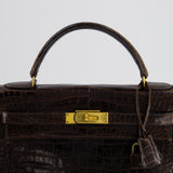 *FIRE PRICE* Hermès Kelly Vintage Sellier 32cm Bag in Chocolate Shiny Niloticus Crocodile Leather with Gold Hardware