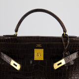 *FIRE PRICE* Hermès Kelly Vintage Sellier 32cm Bag in Chocolate Shiny Niloticus Crocodile Leather with Gold Hardware