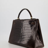 *FIRE PRICE* Hermès Kelly Vintage Sellier 32cm Bag in Chocolate Shiny Niloticus Crocodile Leather with Gold Hardware