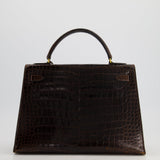 *FIRE PRICE* Hermès Kelly Vintage Sellier 32cm Bag in Chocolate Shiny Niloticus Crocodile Leather with Gold Hardware