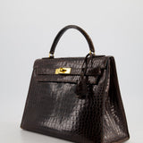 *FIRE PRICE* Hermès Kelly Vintage Sellier 32cm Bag in Chocolate Shiny Niloticus Crocodile Leather with Gold Hardware