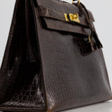 *FIRE PRICE* Hermès Kelly Vintage Sellier 32cm Bag in Chocolate Shiny Niloticus Crocodile Leather with Gold Hardware