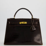 *FIRE PRICE* Hermès Kelly Vintage Sellier 32cm Bag in Chocolate Shiny Niloticus Crocodile Leather with Gold Hardware