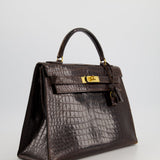 *FIRE PRICE* Hermès Kelly Vintage Sellier 32cm Bag in Chocolate Shiny Niloticus Crocodile Leather with Gold Hardware