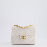 Chanel Vintage White Mini Square Bag in Lambskin Leather with 24K Gold Hardware