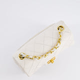 Chanel Vintage White Mini Square Bag in Lambskin Leather with 24K Gold Hardware