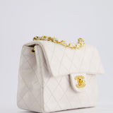 Chanel Vintage White Mini Square Bag in Lambskin Leather with 24K Gold Hardware