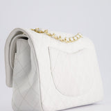 Chanel White Medium Classic Double Flap in Caviar Leather with Gold Hardware