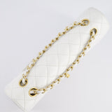 Chanel White Medium Classic Double Flap in Caviar Leather with Gold Hardware