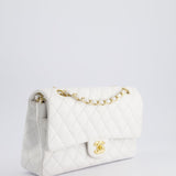 Chanel White Medium Classic Double Flap in Caviar Leather with Gold Hardware