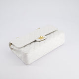 Chanel White Medium Classic Double Flap in Caviar Leather with Gold Hardware