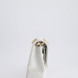 Chanel White Medium Classic Double Flap in Caviar Leather with Gold Hardware