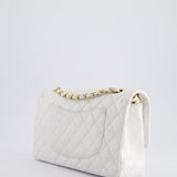 Chanel White Medium Classic Double Flap in Caviar Leather with Gold Hardware