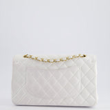 Chanel White Medium Classic Double Flap in Caviar Leather with Gold Hardware