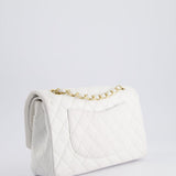 Chanel White Medium Classic Double Flap in Caviar Leather with Gold Hardware