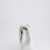 Chanel White Medium Classic Double Flap in Caviar Leather with Gold Hardware