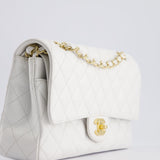 Chanel White Medium Classic Double Flap in Caviar Leather with Gold Hardware