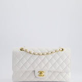 Chanel White Medium Classic Double Flap in Caviar Leather with Gold Hardware