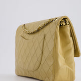 Chanel Vintage Chai Beige Classic Medium Stitched Edge Double Flap Bag in Lambskin Leather with 24K Gold Hardware