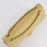 Chanel Vintage Chai Beige Classic Medium Stitched Edge Double Flap Bag in Lambskin Leather with 24K Gold Hardware