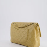 Chanel Vintage Chai Beige Classic Medium Stitched Edge Double Flap Bag in Lambskin Leather with 24K Gold Hardware