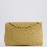 Chanel Vintage Chai Beige Classic Medium Stitched Edge Double Flap Bag in Lambskin Leather with 24K Gold Hardware