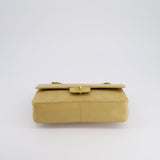 Chanel Vintage Chai Beige Classic Medium Stitched Edge Double Flap Bag in Lambskin Leather with 24K Gold Hardware